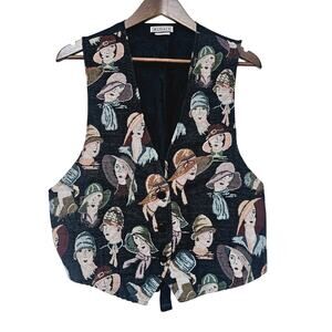 Vintage Mirrors Tapestry Vest Women's Size L USA Women in Hats Retro Grandmacore